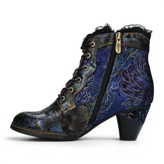 Laura Vita Dames Bloemen Goth Victoriaans blauw leren enkellaarzen met hakken - Alcizeeo-190 - Image 3