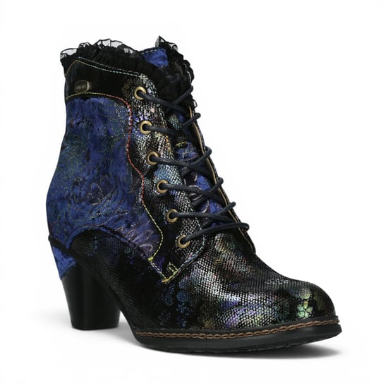 Laura Vita Dames Bloemen Goth Victoriaans blauw leren enkellaarzen met hakken - Alcizeeo-190 - Image 4