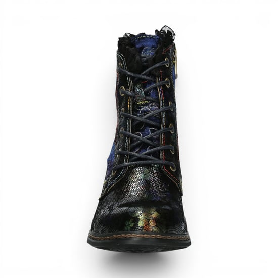 Laura Vita Dames Bloemen Goth Victoriaans blauw leren enkellaarzen met hakken - Alcizeeo-190 - Image 5