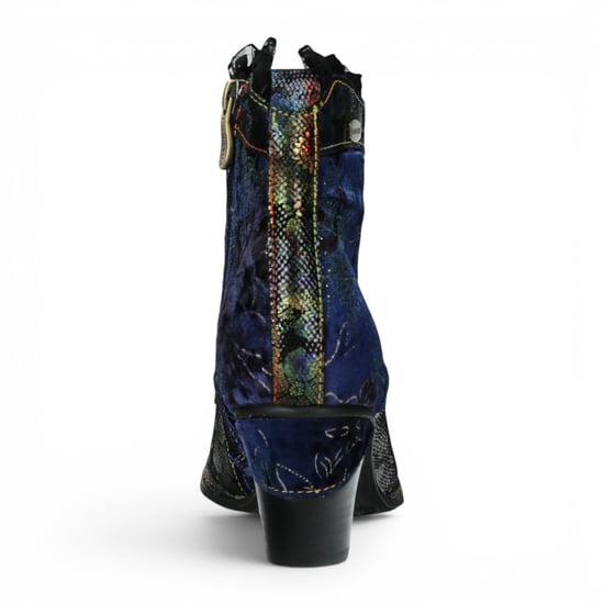 Laura Vita Dames Bloemen Goth Victoriaans blauw leren enkellaarzen met hakken - Alcizeeo-190 - Image 6