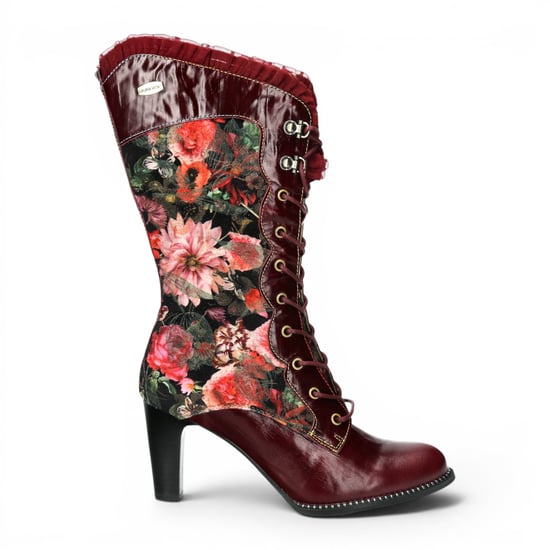 Laura Vita Floral Dames Goth Victoriaanse rode leren hoge laarzen met hakken - Alcbane-351 - Image 1