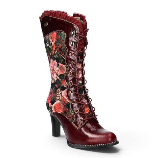 Laura Vita Floral Dames Goth Victoriaanse rode leren hoge laarzen met hakken - Alcbane-351 - Image 4
