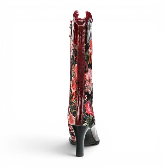 Laura Vita Floral Dames Goth Victoriaanse rode leren hoge laarzen met hakken - Alcbane-351 - Image 6