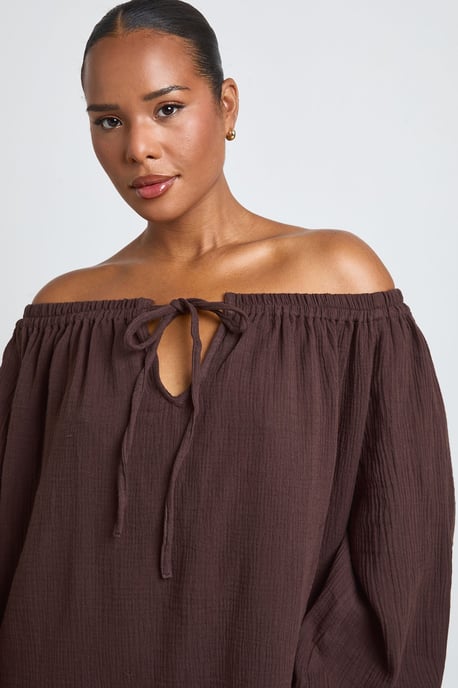 Plus Bardot Volume Sleeve Beach Dress - Image 4