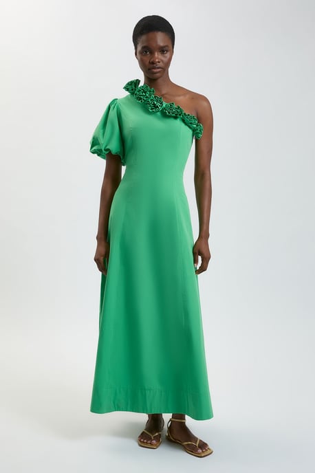 Corsage Detail Cotton Poplin Midi Dress - Image 1