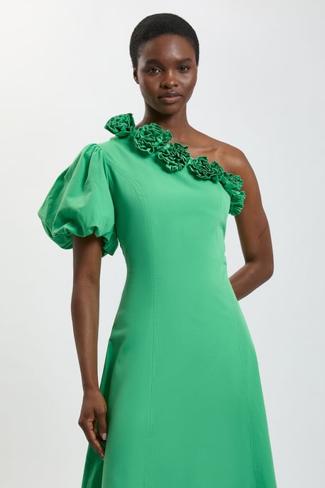 Corsage Detail Cotton Poplin Midi Dress - Image 2