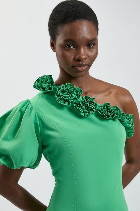 Corsage Detail Cotton Poplin Midi Dress - Image 4