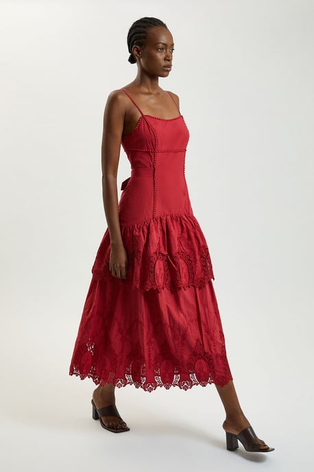 Cotton Cutwork Strappy Woven Midi Dress - Image 1