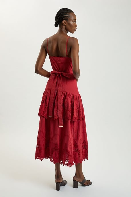 Cotton Cutwork Strappy Woven Midi Dress - Image 3
