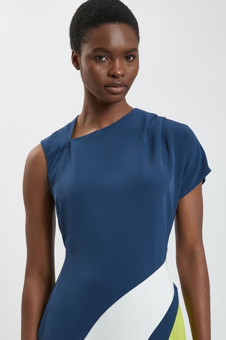 Soft Tailored Colour Block High Neck Pleated Midi Dress - Image 2