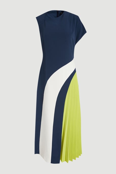 Soft Tailored Colour Block High Neck Pleated Midi Dress - Image 3