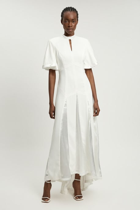 Petite Satin Contrast Detail Woven Midi Dress - Image 1