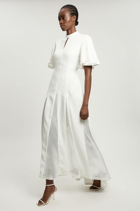 Petite Satin Contrast Detail Woven Midi Dress - Image 3