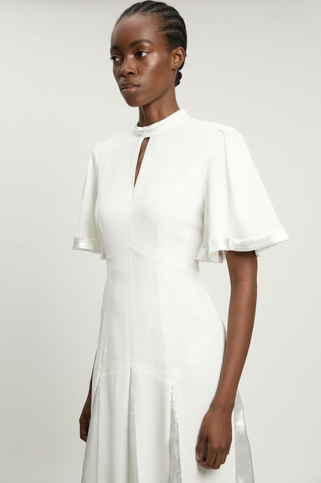Petite Satin Contrast Detail Woven Midi Dress - Image 4