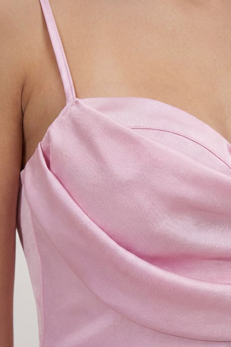 Premium Satin Draped Bust Frill Hem Midi Dress - Image 3