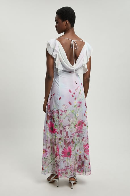 Crinkle Georgette Floral Print Ruffle Sleeve Woven Midi Dress - Image 3