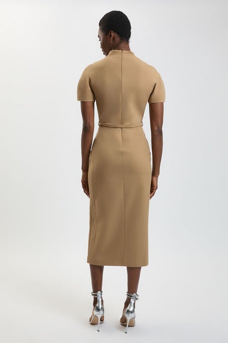 Petite Compact Stretch Tailored Belted Midi Pencil Dress - Image 3
