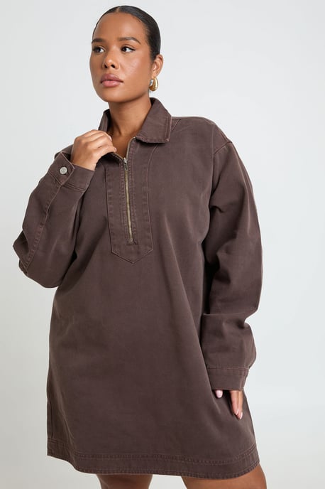Plus Denim Zip Up Shift Dress - Image 3
