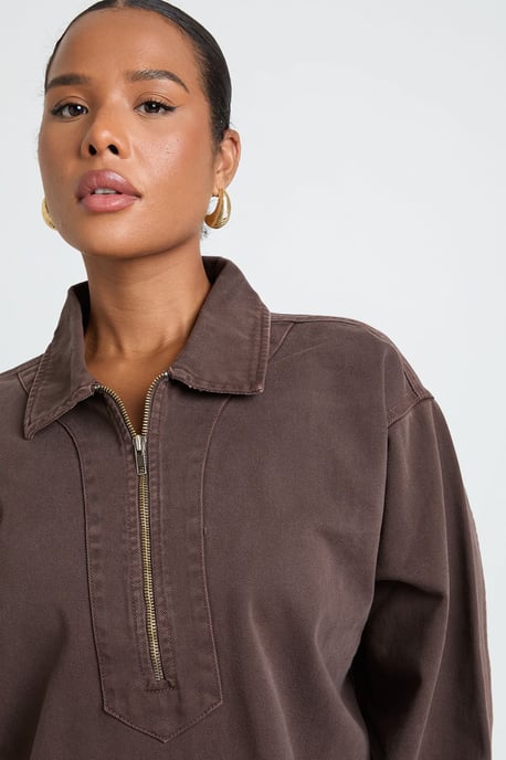 Plus Denim Zip Up Shift Dress - Image 4