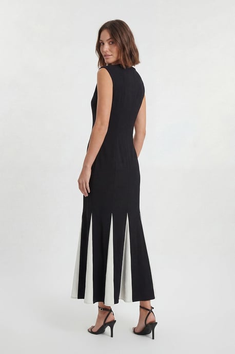 Petite Soft Tailored Contrast Godet Detail Midi Dress - Image 3