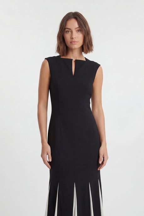 Petite Soft Tailored Contrast Godet Detail Midi Dress - Image 4