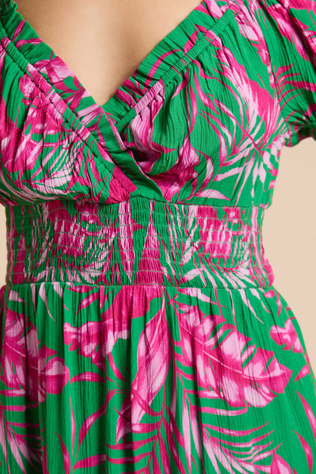 Petite Palm Shirred Waist Tiered Hem Midi Dress - Image 5