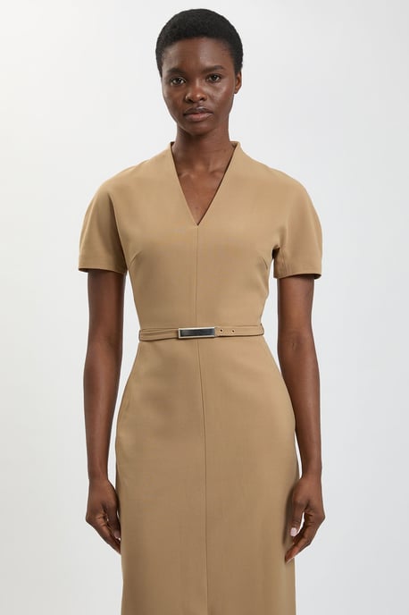 Compact Stretch Tailored Belted Midi Pencil Dress - Image 2