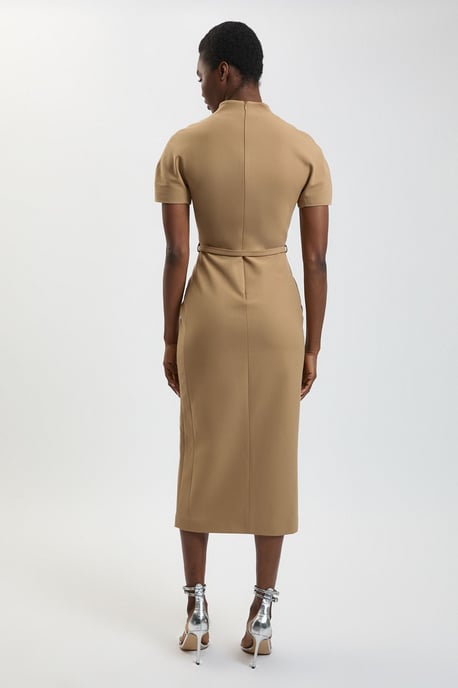 Compact Stretch Tailored Belted Midi Pencil Dress - Image 3