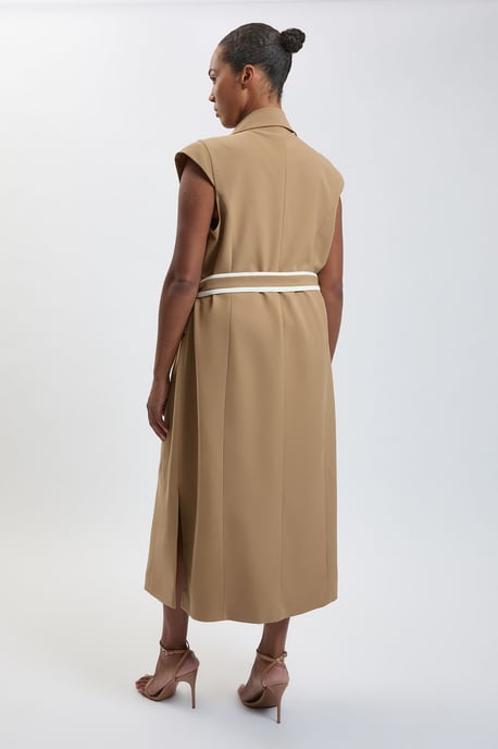 Plus Size Double Breasted Belted Tipped Tailored Midi Dress - Image 3