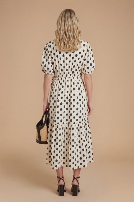Mono Spot Wrap Front Puff Sleeve Tiered Maxi Dress - Image 2