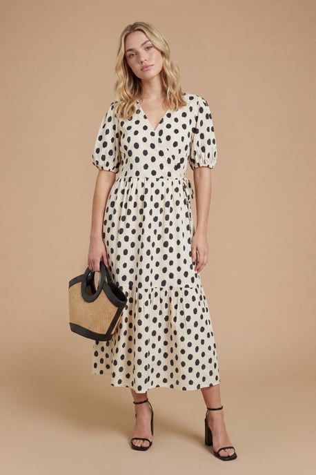 Mono Spot Wrap Front Puff Sleeve Tiered Maxi Dress - Image 4