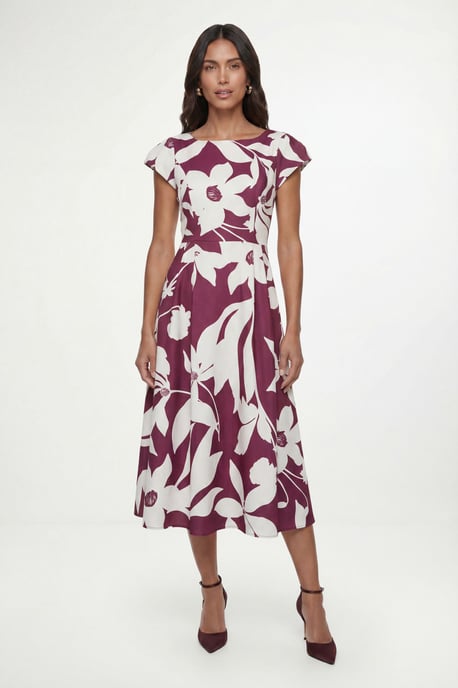 Floral Ottoman Fit & Flare Midi Dress - Image 1