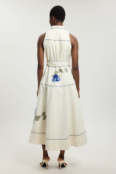 Floral Applique Belted Midi Dress - Image 3