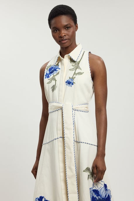 Floral Applique Belted Midi Dress - Image 4