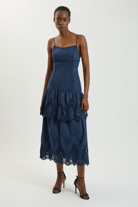 Cotton Cutwork Strappy Woven Midi Dress - Image 1