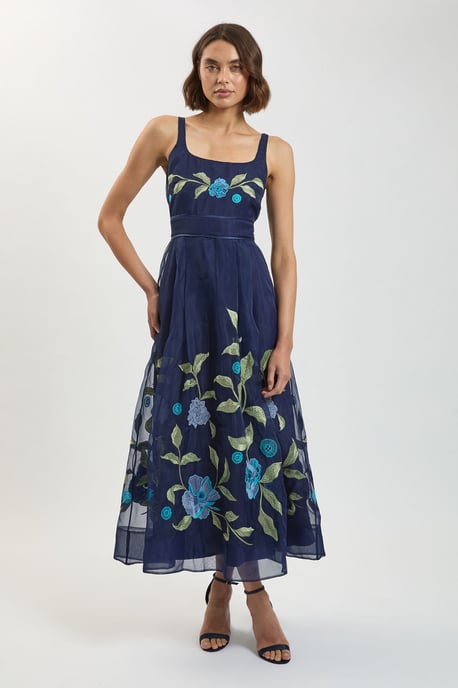 Embroidered Detail Organdie Midi Dress - Image 1