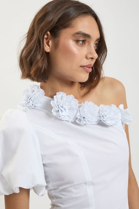 Corsage Detail Cotton Poplin Midi Dress - Image 3