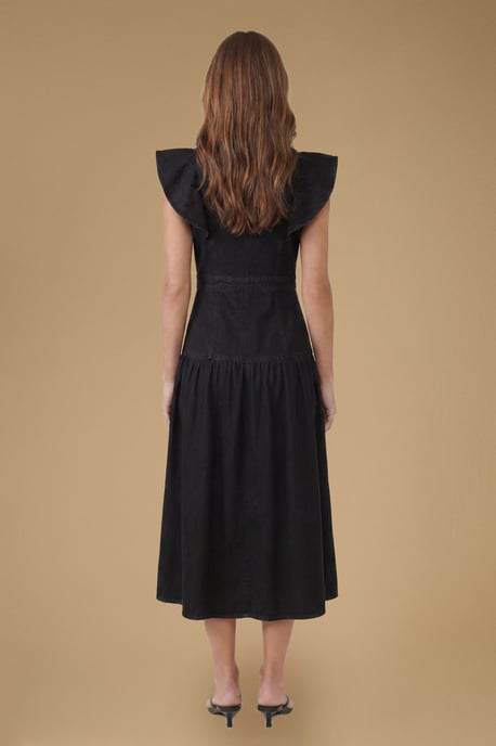 Ruffle Denim Midi Dress - Image 3