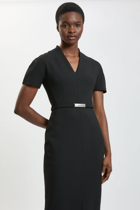 Compact Stretch Tailored Belted Midi Pencil Dress - Image 2