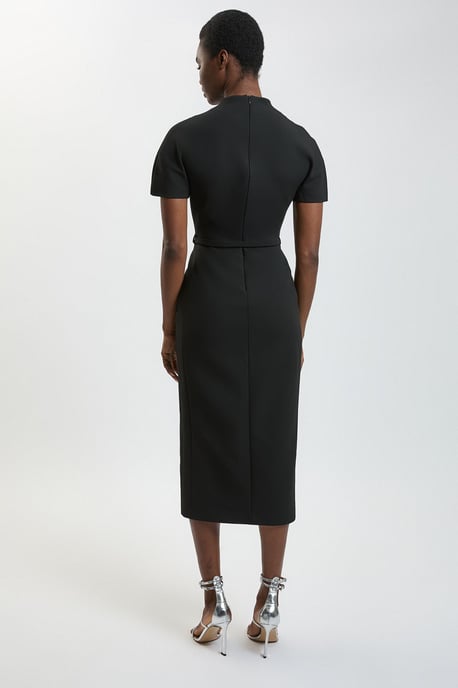 Compact Stretch Tailored Belted Midi Pencil Dress - Image 3