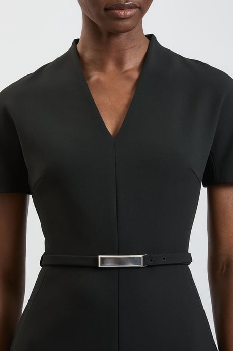 Compact Stretch Tailored Belted Midi Pencil Dress - Image 4