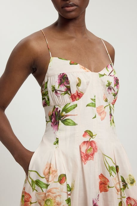 Silk Cotton Floral Strappy Midi Dress - Image 4