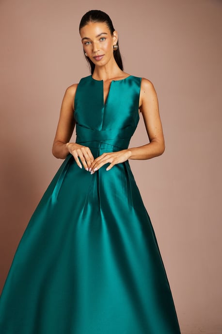 Twill Notch Neck Neck Fit And Flare Bridesmaid Dress - Image 2