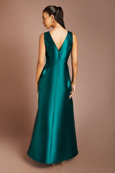 Twill Notch Neck Neck Fit And Flare Bridesmaid Dress - Image 3