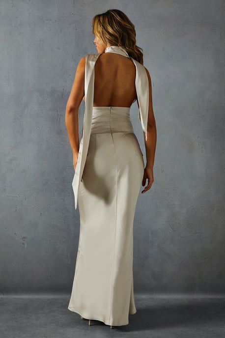 Satin Cowl Wrap Neck Maxi Dress - Image 3