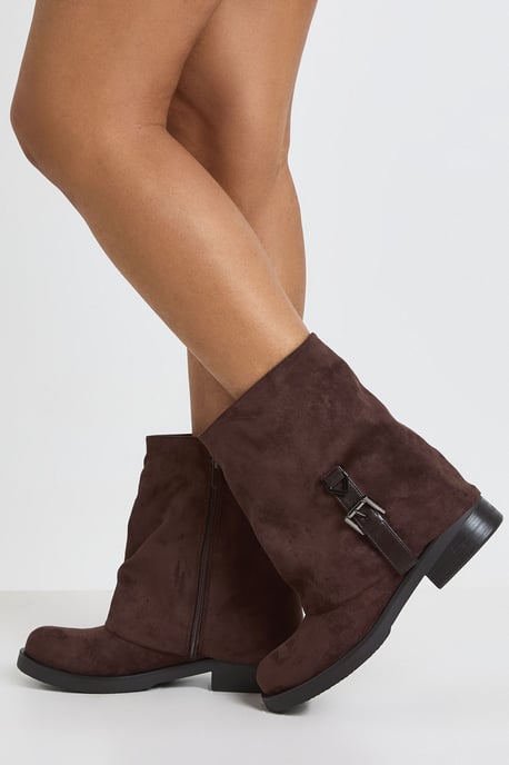 Buckle Detail Foldover Ankle Boots - Image 1