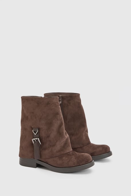 Buckle Detail Foldover Ankle Boots - Image 3
