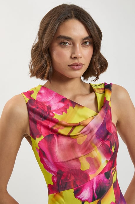 Viscose Satin Floral Print Asymmetric Shoulder Maxi Dress - Image 4