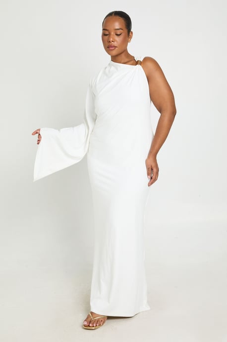 Plus Double Layer Asymmetric Trim Detail Maxi Drerss - Image 1