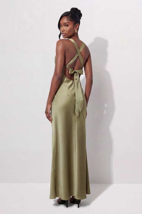 Premium Satin Cowl Neck Fishtail Maxi Bridesmaid Dress - Image 3